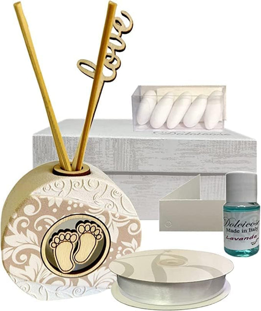 Diffusore per ambienti in pietra stampato con applicazione in legno per Battesimo