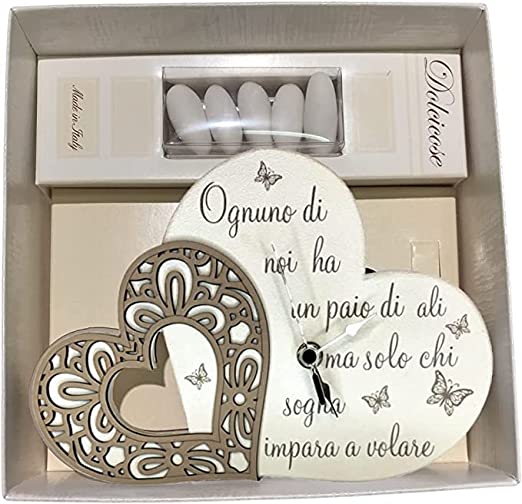 Orologio doppio cuore con stampa ed applicazione in legno