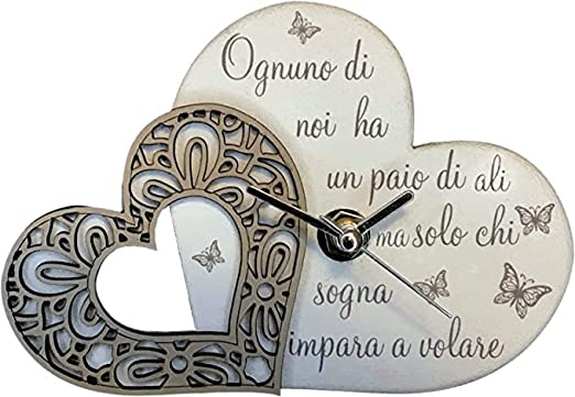 Orologio doppio cuore con stampa ed applicazione in legno