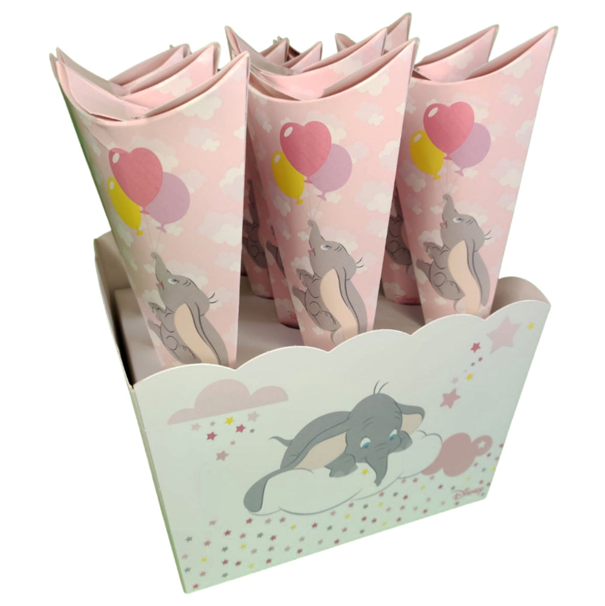 Set 12 Pezzi Coni Pota Confetti Dumbo per Battesimo Bimba