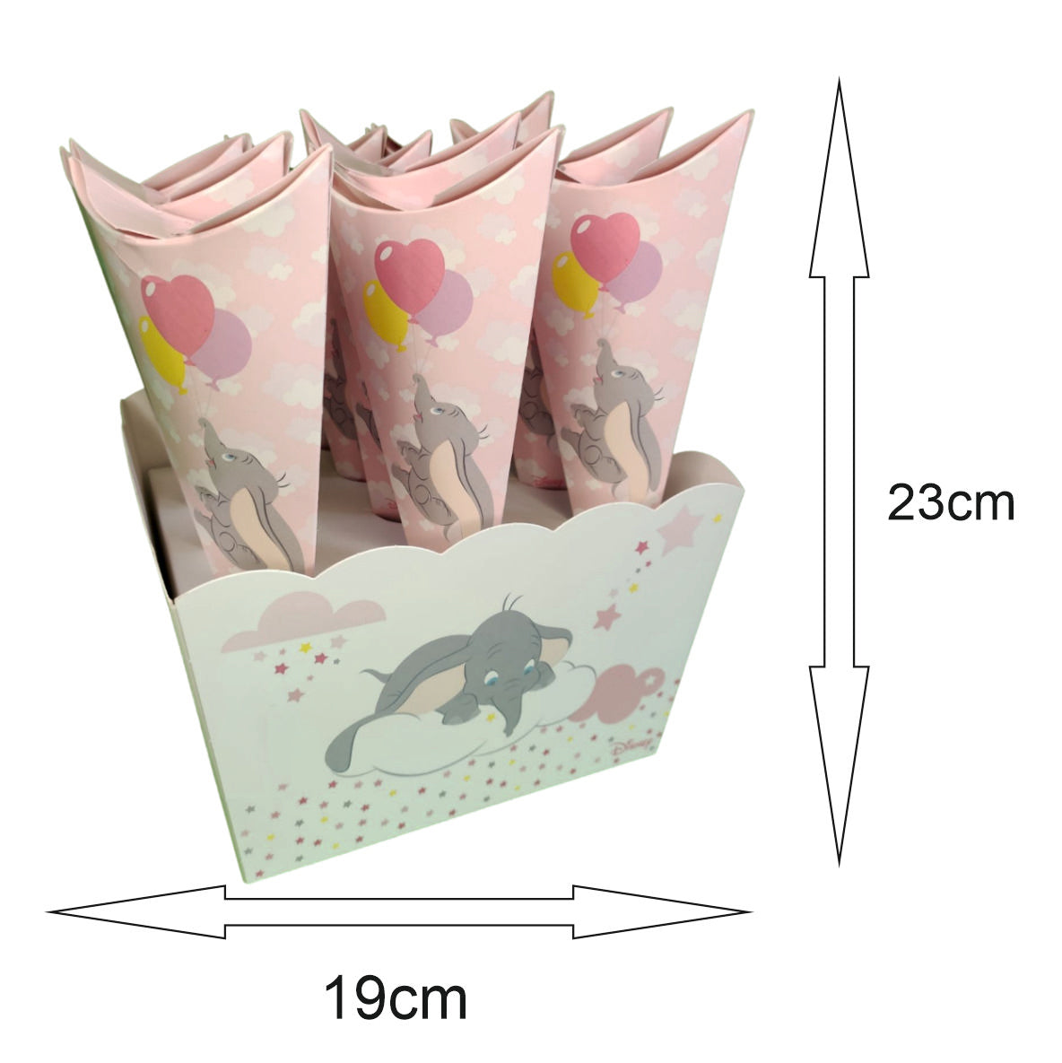 Set 12 Pezzi Coni Pota Confetti Dumbo per Battesimo Bimba