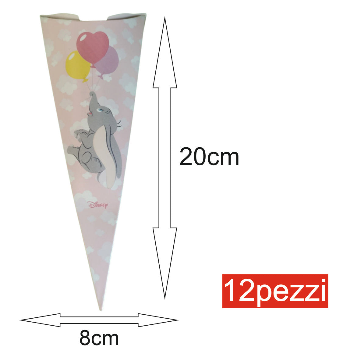 Set 12 Pezzi Coni Pota Confetti Dumbo per Battesimo Bimba